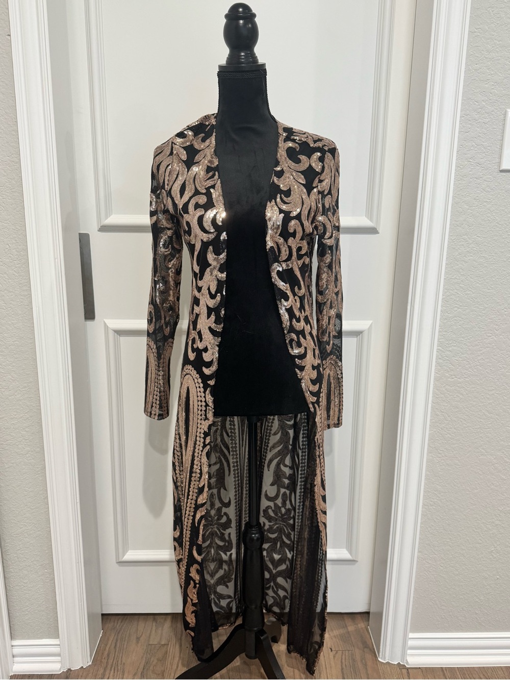 Black and Gold Sequin Longline Jacket